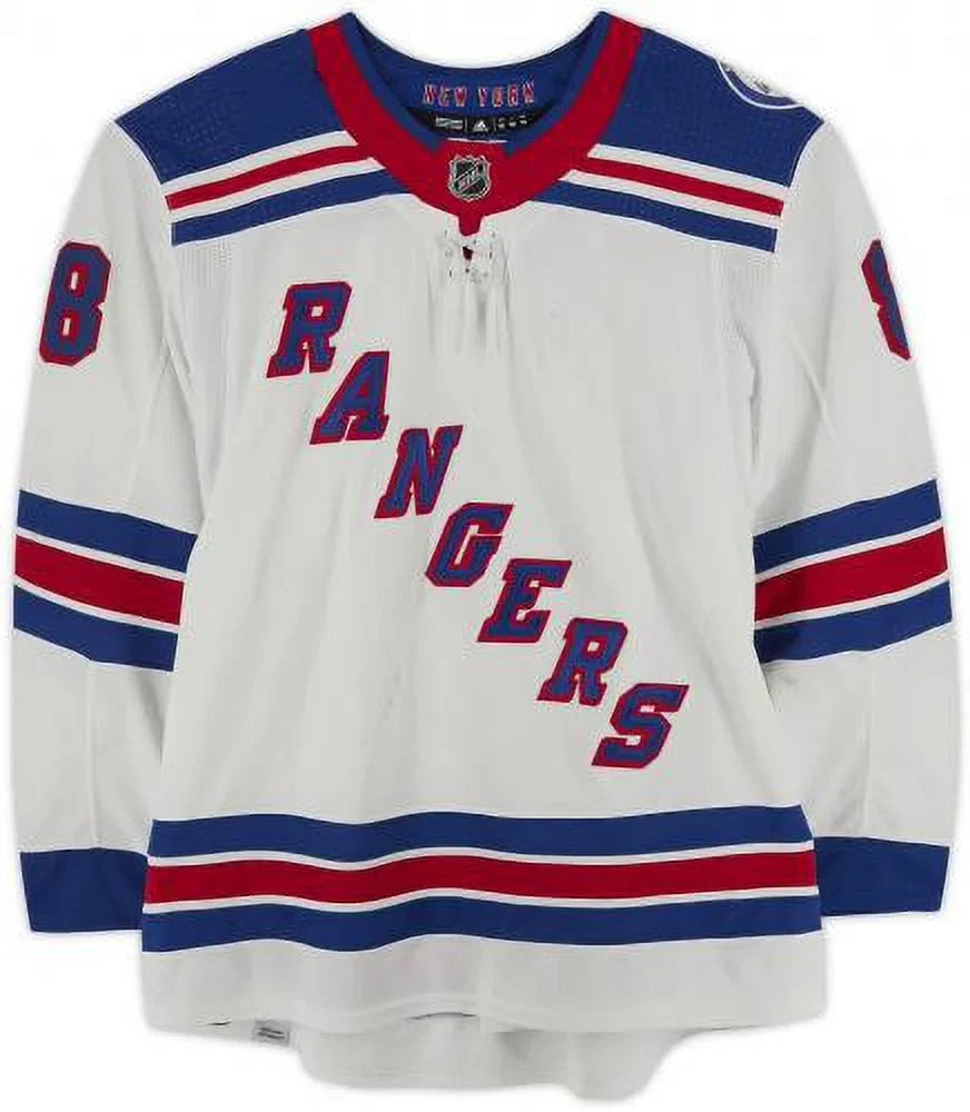 Jacob Trouba New York Rangers Second-hand #8 White Jersey Worn During the Second Round of the 2022 Stanley Cup Playoffs vs. Carolina Hurricanes on May 18, 20, 26 and 30, 2022 - Size 56 - Fanatics