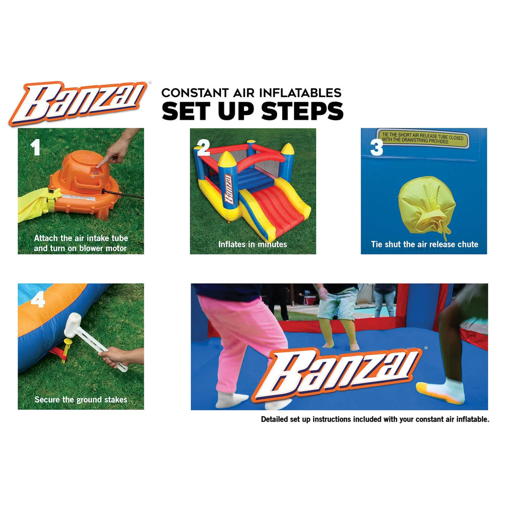 Banzai Slide N’ Fun Complete Bounce House Set with 2 Slides and Air Blower