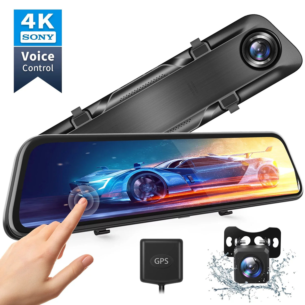 4K 12" Mirror Dash Cam - Vantop H612T Front & Rear View Dash Camera, IPS Touch Panel Voice Control Cars Mirror Camera W/Night Vision Parking Monitor