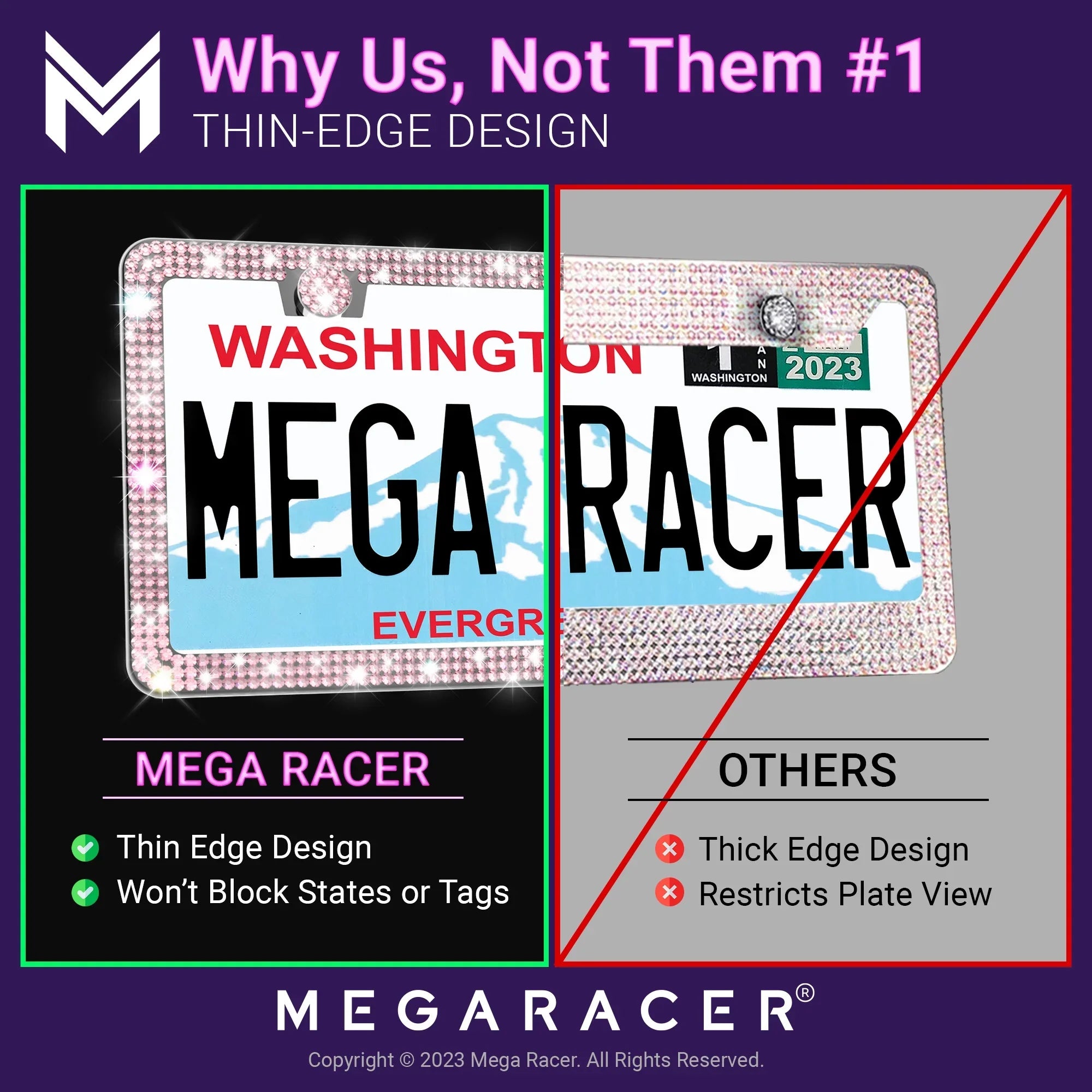 Mega Racer Nissan Rogue Bling License Plate Memory Diamond Pink Rhinestones, 2 Holes with Mounting Screws, Nissan Rogue 2008 - 2023 08 - 23 Sparkly Car License Plate Memory