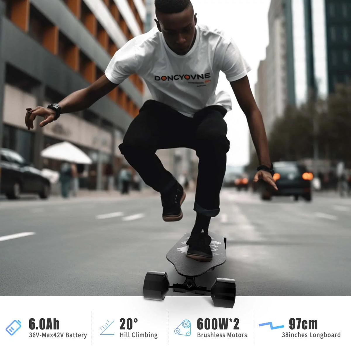 Electric Skateboard,BRC Electric Longboard with 1200W Motor, 25 Mph Top Speed & 15 Miles Range, 4-Speed Modes Skateboards and Remote Control