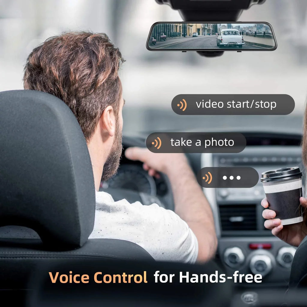 4K 12" Mirror Dash Cam - Vantop H612T Front & Rear View Dash Camera, IPS Touch Panel Voice Control Cars Mirror Camera W/Night Vision Parking Monitor