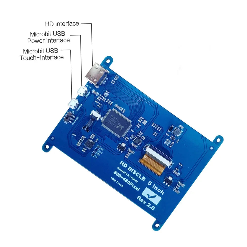 walmeck 5 Inch Capacitive Display Display 800*480 Resolution Small Portable with USB Interface Compatible with Raspberry Pi Educational Tool