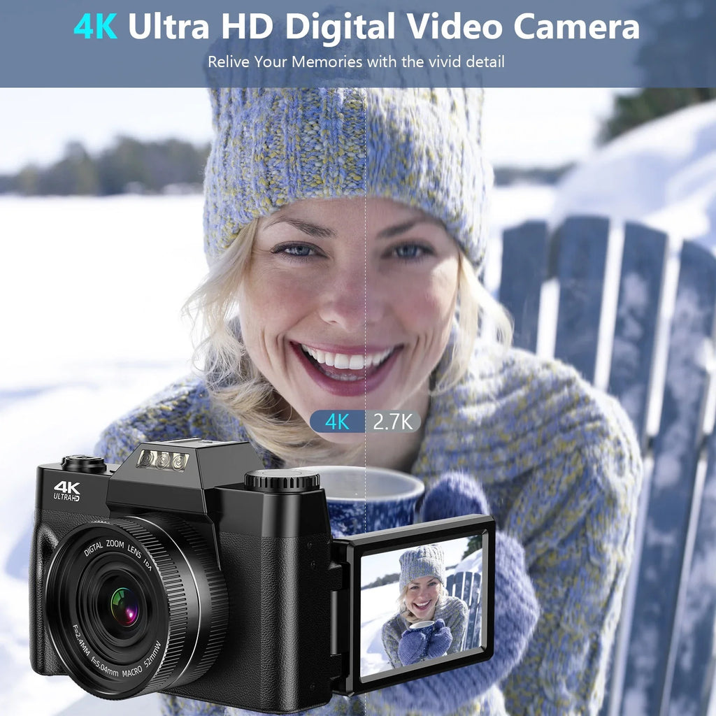 MARVUE Digital Video Camera for Youtube 4K Video Camera 48MP 30FPS Vlogging Camera Camcorder with 32GB SD Card and 2 Batteries