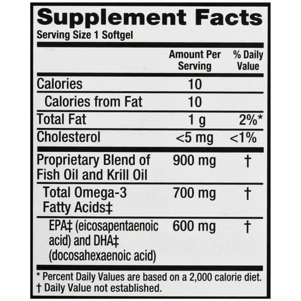 MegaRed Advanced 4 in 1 Omega-3 Fish Oil & Krill Oil Softgels, 900 Mg, 40 Ct, 2 Pack