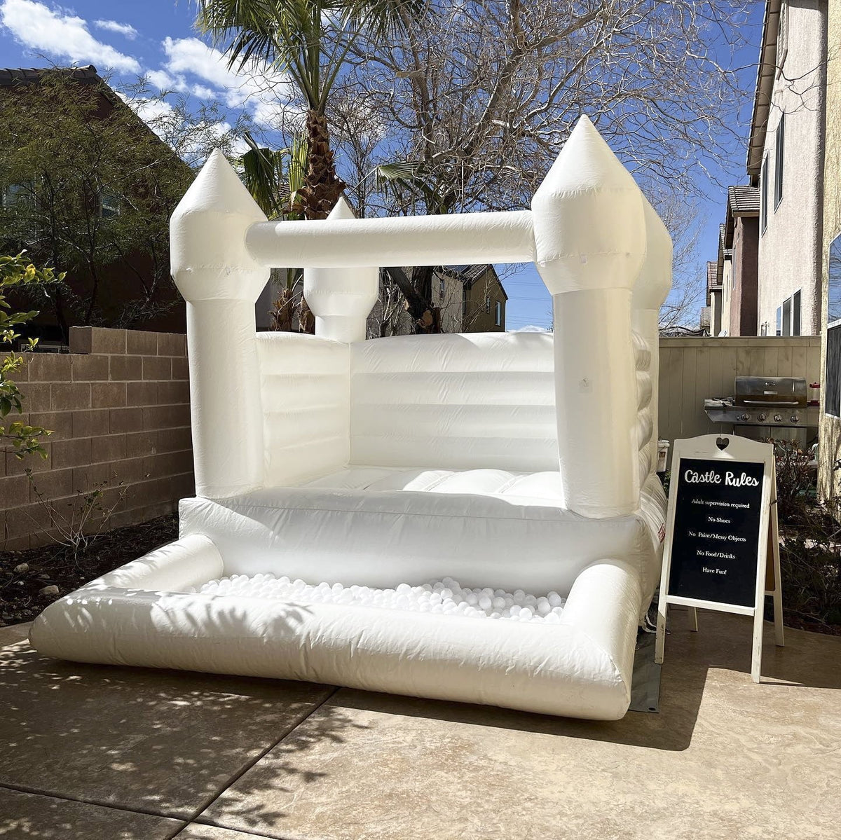 Connsann White Bounce House Commericial Grade PVC Jump Castle with Blower & Ball Pit for Kids Outdoor Indoor Party