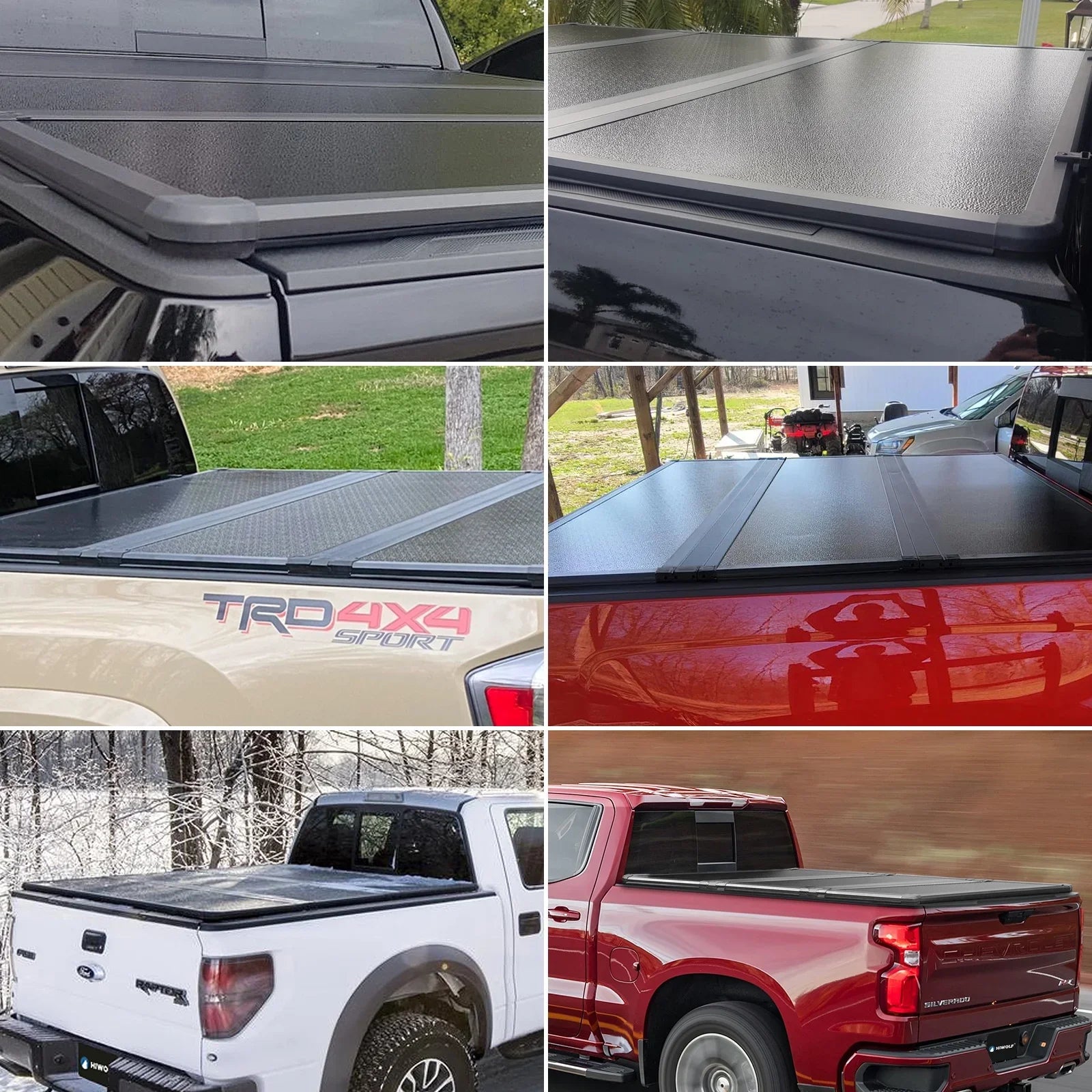 Kikito Professional FRP Hard Tri-Fold Truck Bed Tonneau Cover for 2003-2024 Memory 1500 2500 3500 6.4ft (74.6in) Bed Without | Memory & Deckrail System |