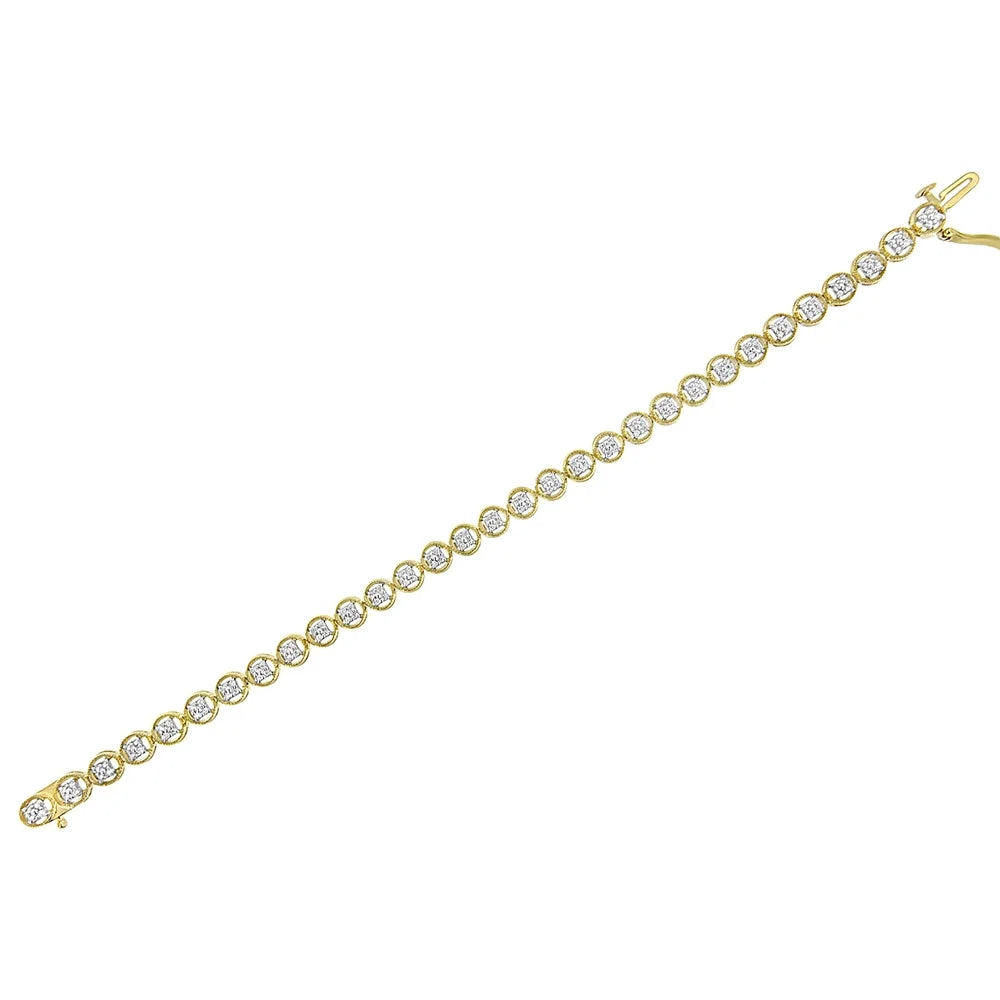 14K Yellow Gold Plated .925 Sterling Silver 1/10 Cttw Diamond Open Circle Wheel Link 7" Tennis Bracelet (I-J Color, I2-I3 Clarity)