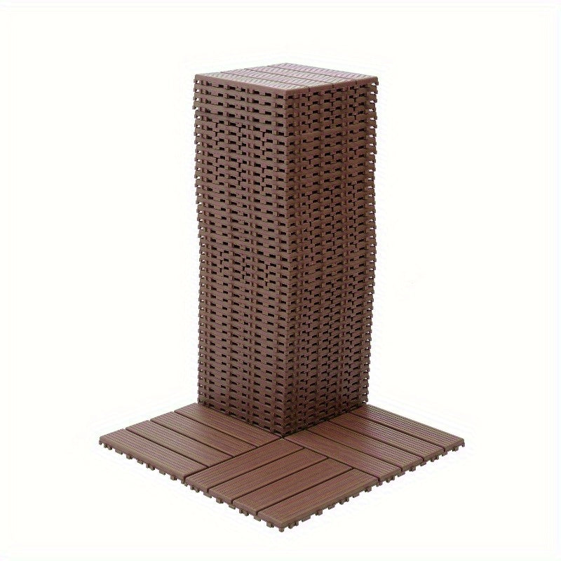44 PCS Plastic Interlocking Deck Tiles-11.8"x11.8"Waterproof Outdoor Floor All Weather Use,Patio Floor Decking Tiles for Porch Poolside Balcony Backyard,Stripe Texture,Brown