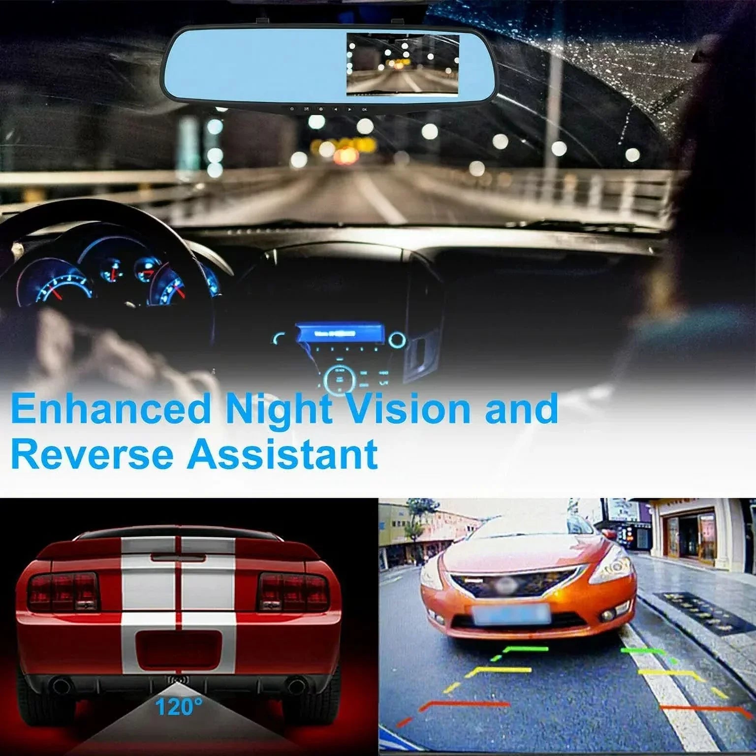 1 Pack 1080P Rearview Mirror Car Camera 4.3" Dash Cam for Cars Trucks,170°Wide Angle Lens Car Cam Front Rear DVR Monitor, Night Vision,Parking Monitor,Motion Detection,G-sensor