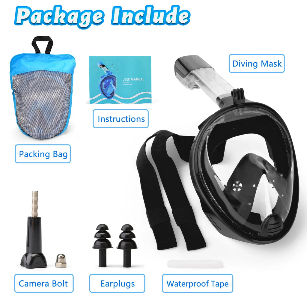 Full Face Snorkel Mask, Snorkeling Mask with Detachable Camera Mount, Memory View Upgraded Dive Mask with Safety Breathing System, Dry Top Set L/XL