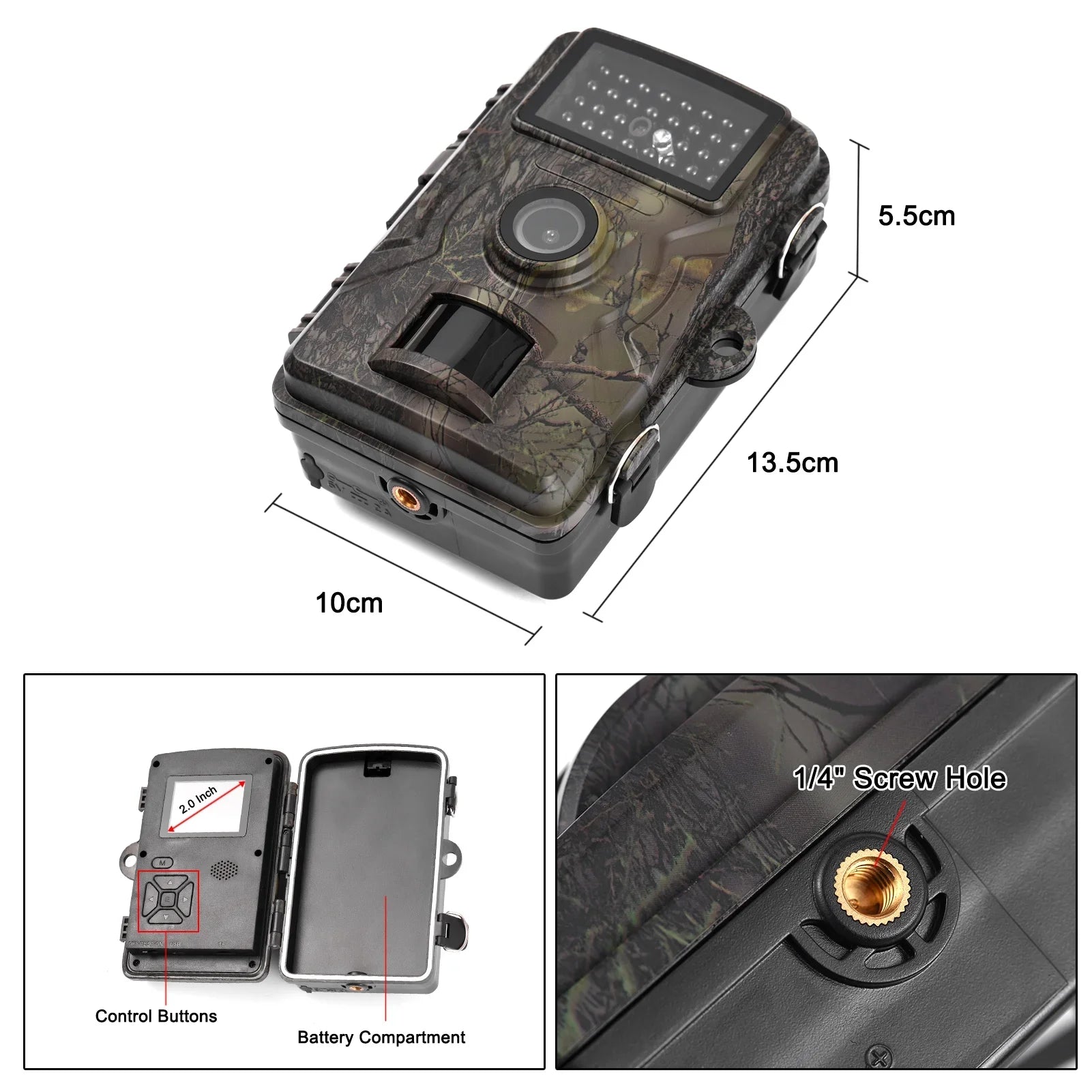 16MP 1080P Wildlife Trail Camera with 2.0 Inch TFT Color Panel - Features 0.8s Trigger Time, Infrared Night Vision, Motion Activation, and IP66 Waterproof Rating