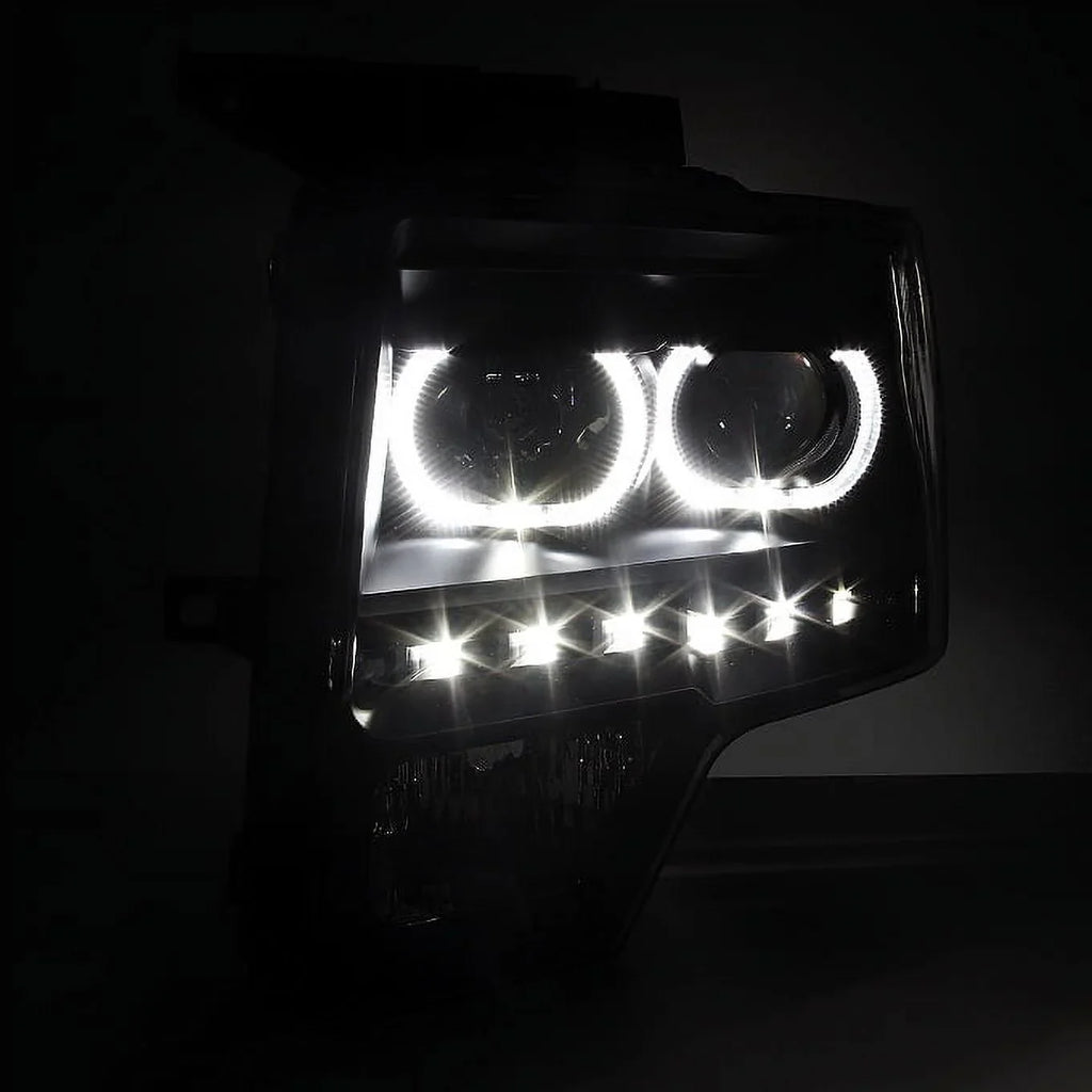 AKKON - For [ LED Halo Ring] 09-14 F150 F-150 Pickup Truck Black Projector Headlights + LED Tail light Set