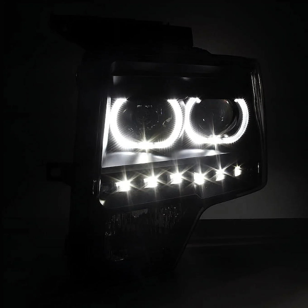 AKKON - For [ LED Halo Ring] 09-14 F150 F-150 Pickup Truck Black Projector Headlights + LED Tail light Set