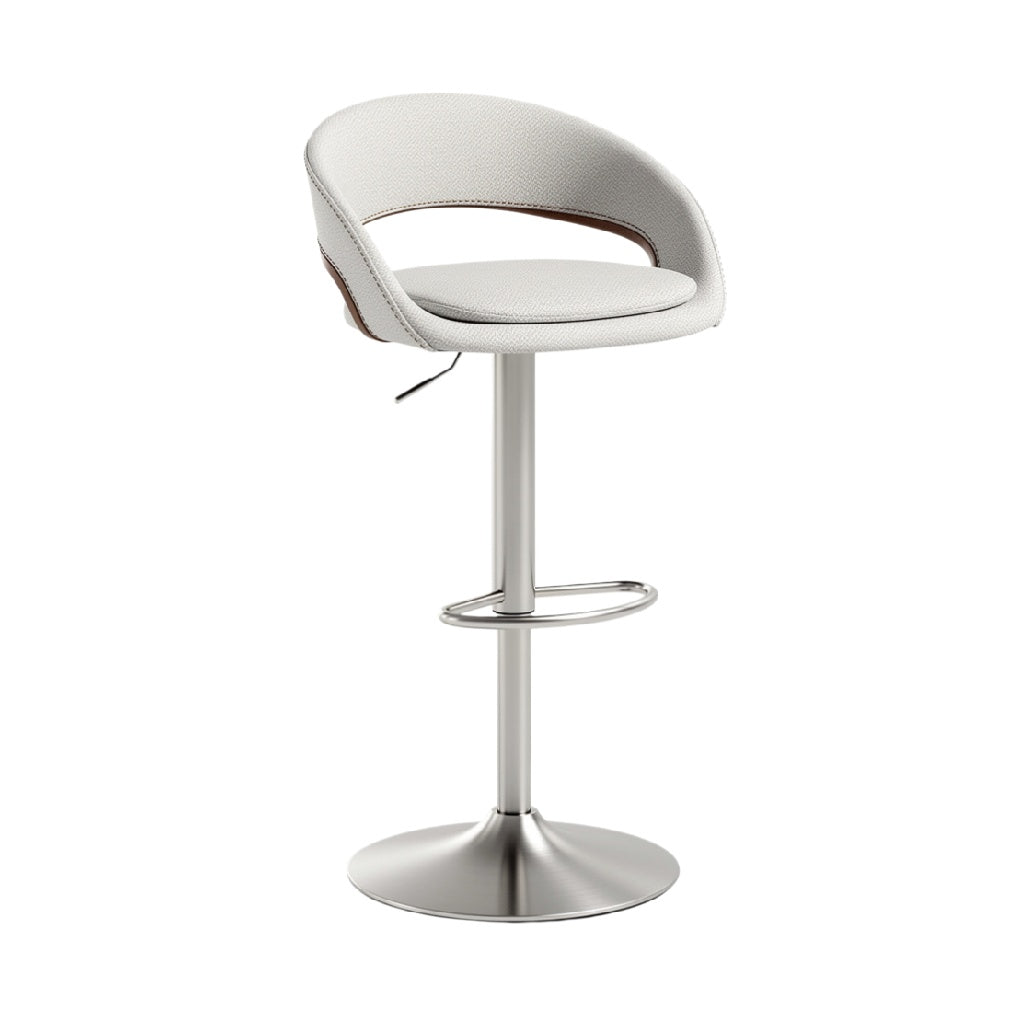 Modern Adjustable White Bar Stool with Stylish Backrest and Chrome Base