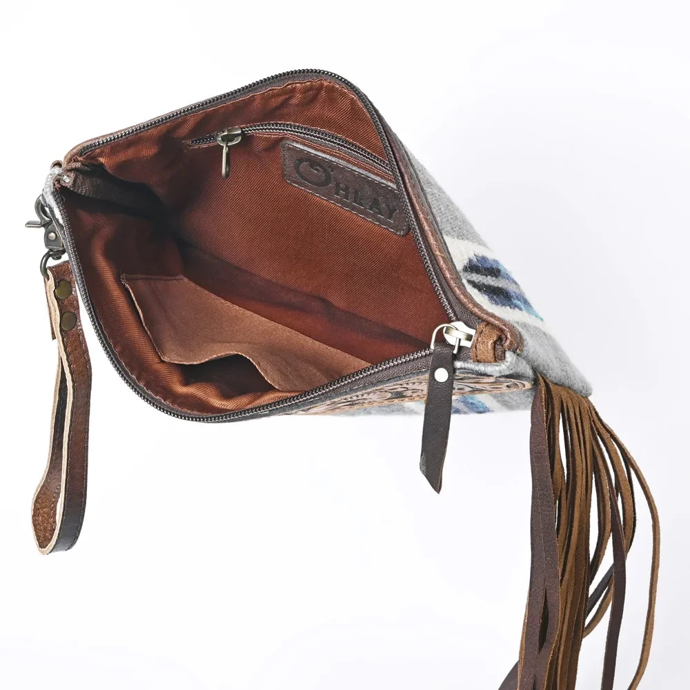 KB OHLAY WRISTLET Hand Tooled Upcycled Wool Genuine Leather women bag western handbag purse