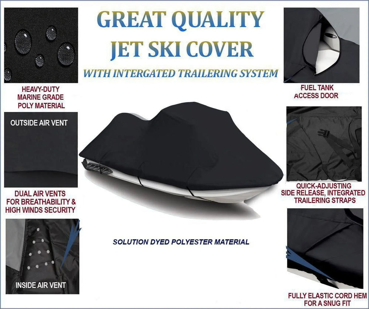 BLACK 600 DENIER JetSki Cover Compatible for Jet Ski PWC Cover Compatible for Yamaha Wave Runner GP 800R 2001 2002 2003 2004 2005 2 Seater