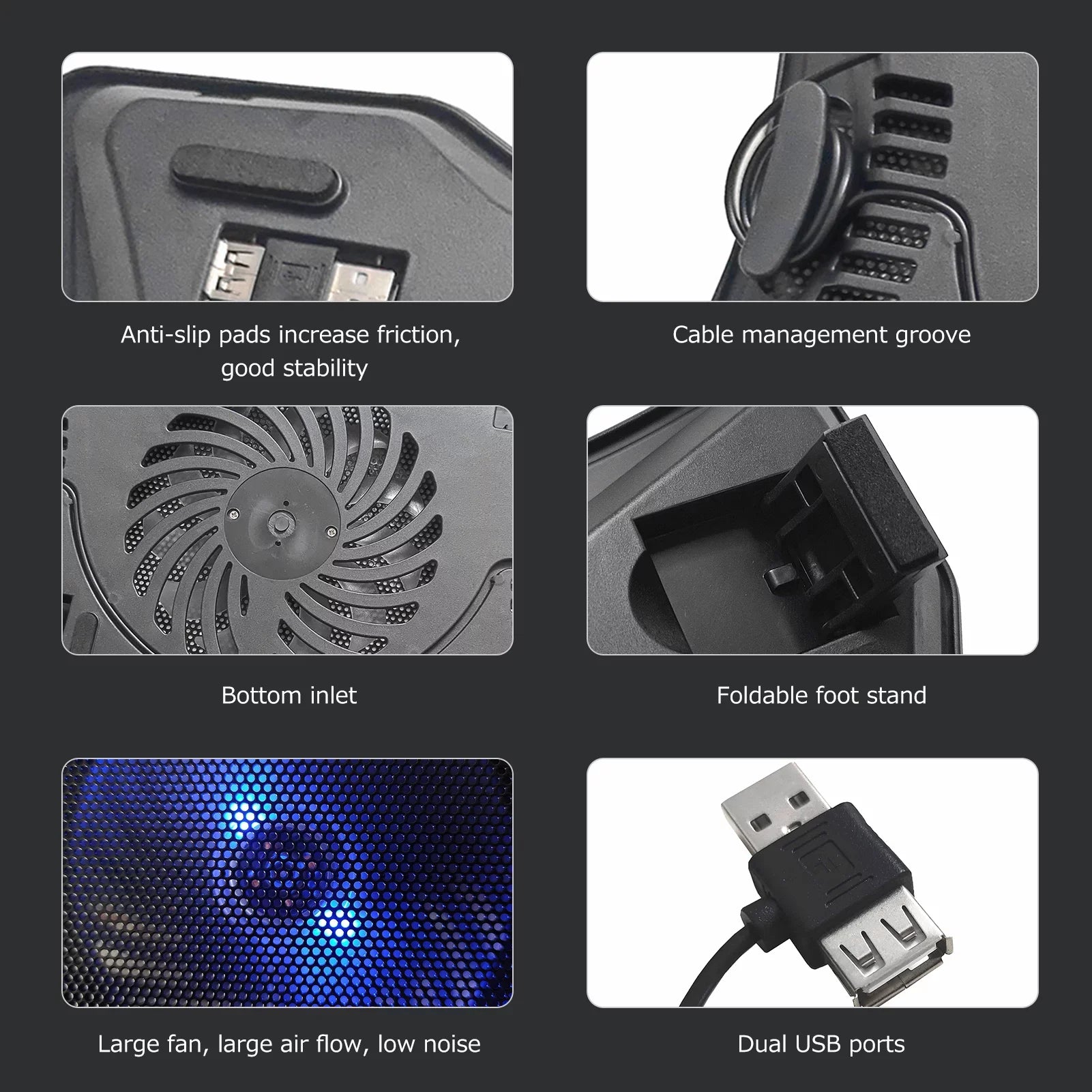 Carevas Portable Cooler Cooling Base Single Fan Design Low Noise Two USB Ports Support s Below 14 inch
