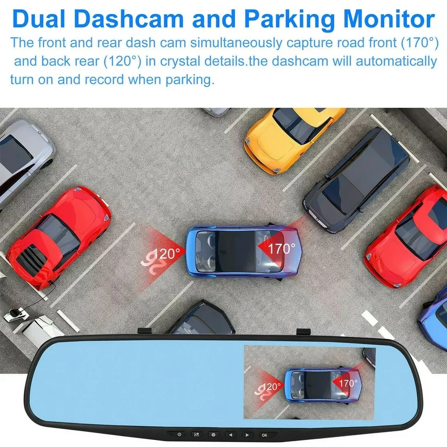 1 Pack 1080P Rearview Mirror Car Camera 4.3" Dash Cam for Cars Trucks,170°Wide Angle Lens Car Cam Front Rear DVR Monitor, Night Vision,Parking Monitor,Motion Detection,G-sensor