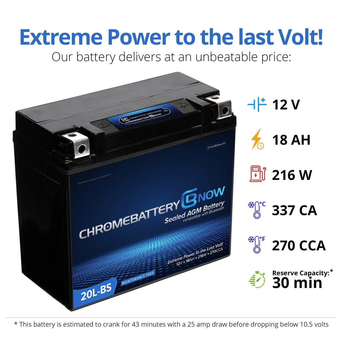 Chrome Cell Now Ytx20l-bs (20l-bs 12 Volt,18 Ah, 270 Cca) ligent Wireless Smartphone Connectivity AGM Energy Source for Personal Watercraft - Brp (sea-doo) 900 Gti 90 Years (2018 - 2020)