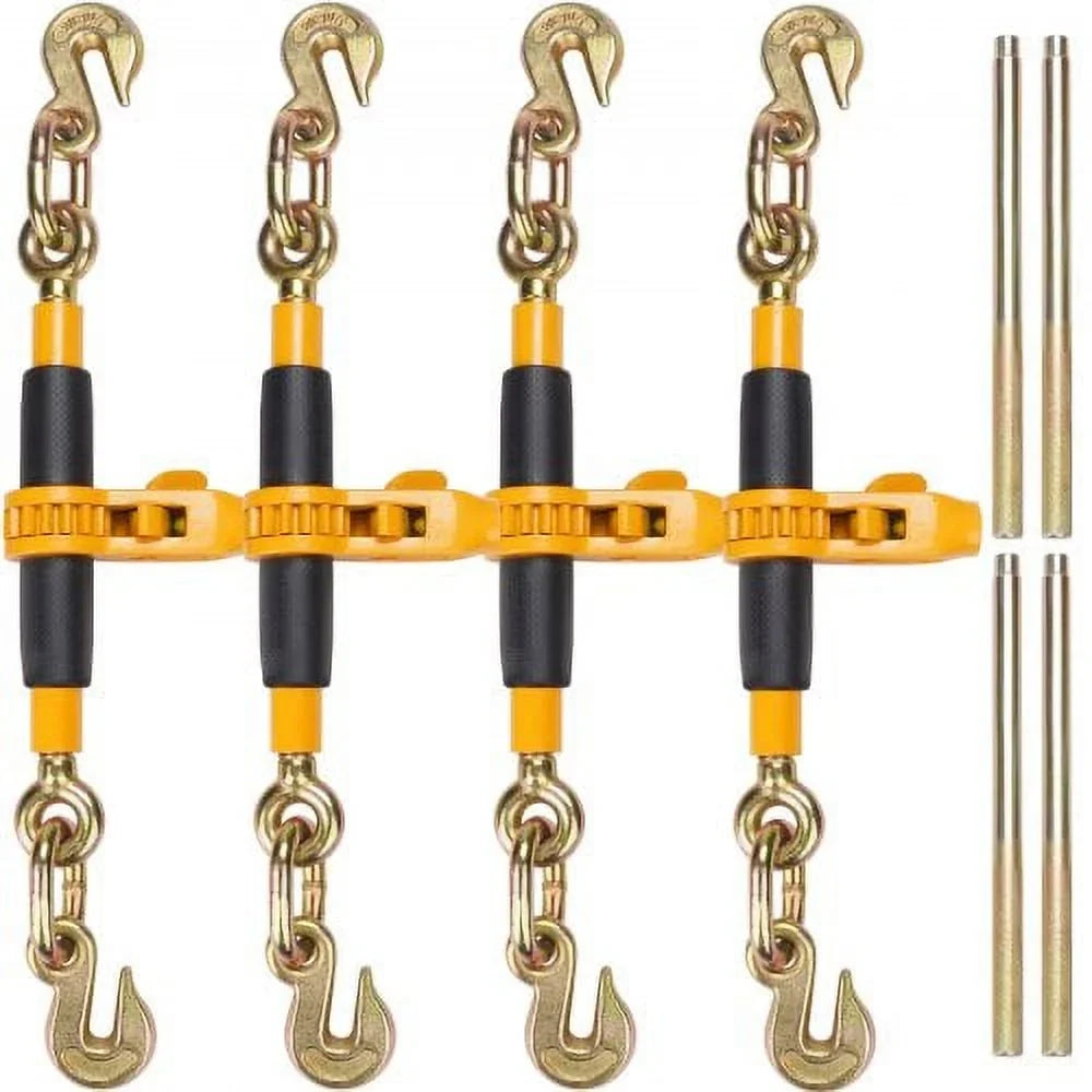 VEVOR Ratchet Chain Binder, 38"-12" Heavy Duty Load Binders, with G80 Hooks 12000 lbs Secure Load Limit, Labor-saving Anti-skid Handle, Tie Down Hauling Chain Binders for Flatbed Truck Trailer, 4 Pc