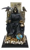 Black Santa Muerte Holding Scythe Seated On Throne Statue Our Lady Of Death