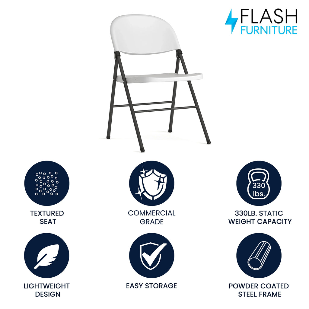 Flash Furniture HERCULES Series 330 lb. Capacity Granite White Plastic Folding Chair with Charcoal Memory