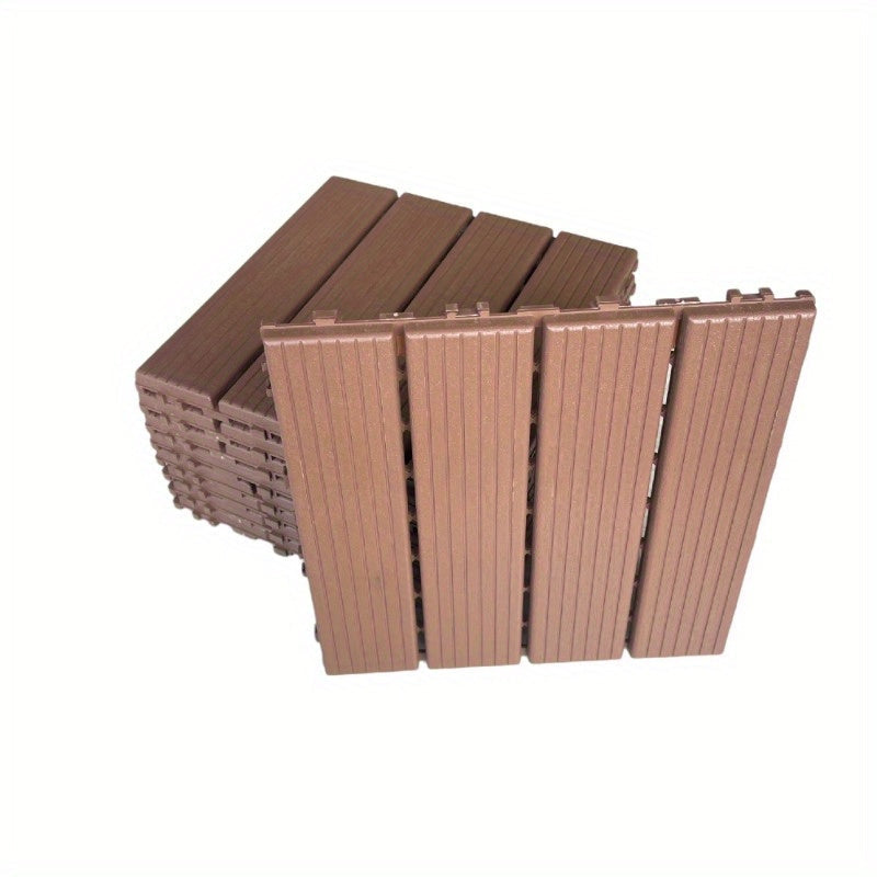 44 PCS Plastic Interlocking Deck Tiles-11.8"x11.8"Waterproof Outdoor Floor All Weather Use,Patio Floor Decking Tiles for Porch Poolside Balcony Backyard,Stripe Texture,Brown
