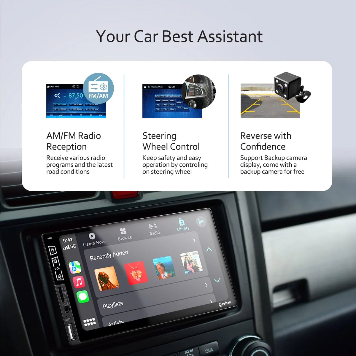 Double Din Car Stereo Bluetooth - Processor 7 Inch IPS Touch Display Car Radio Multimedia Player with Complimentary Backup Camera Compatiable with Apple Carplay, Android Auto, Mirror Link
