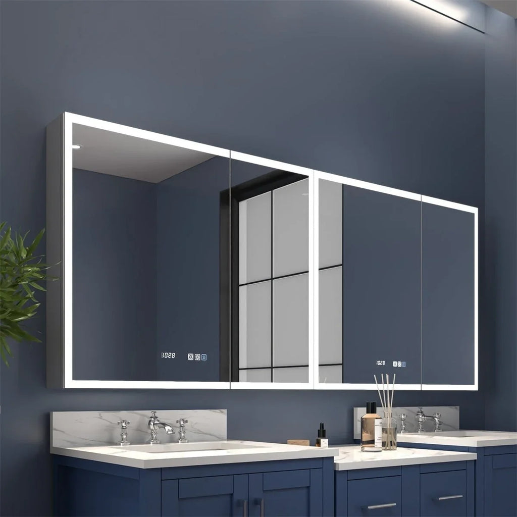 Rim 72" W x 32" H Lighted Medicine Cabinet Recessed or Surface led Medicine Cabinet with Outlets and USBs