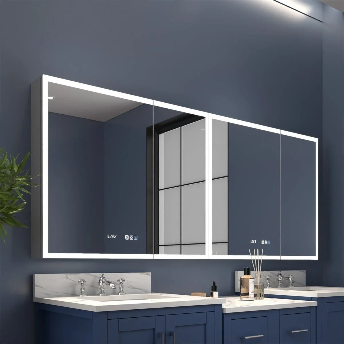 Rim 72" W x 32" H Lighted Medicine Cabinet Recessed or Surface led Medicine Cabinet with Outlets and USBs