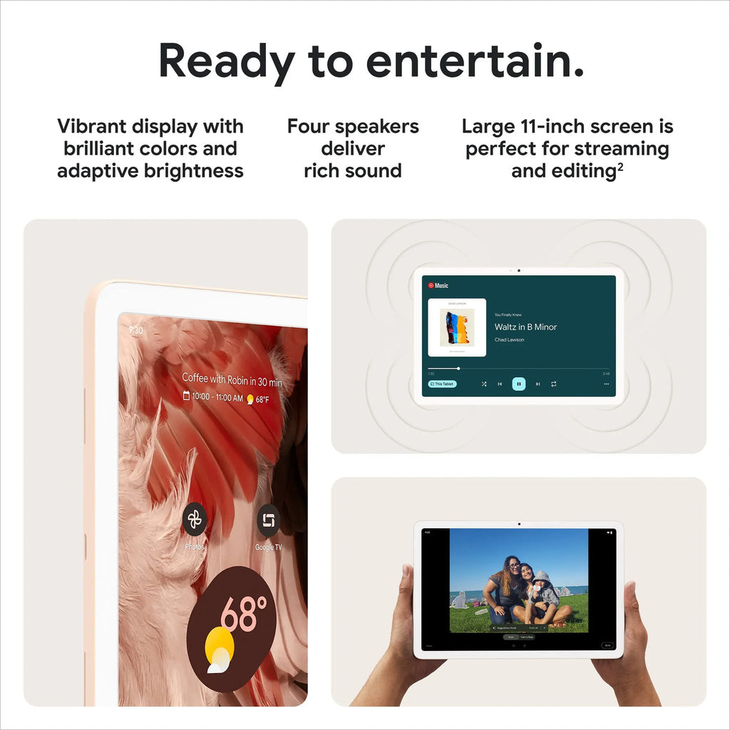 Google Pixel Tablet with Charging Speaker Dock - Android Tablet with 11-Inch Monitor Smart Home Controls, and Long-Lasting Cell - Hazel/Hazel - 128 GB, 2560x1600 Pixels