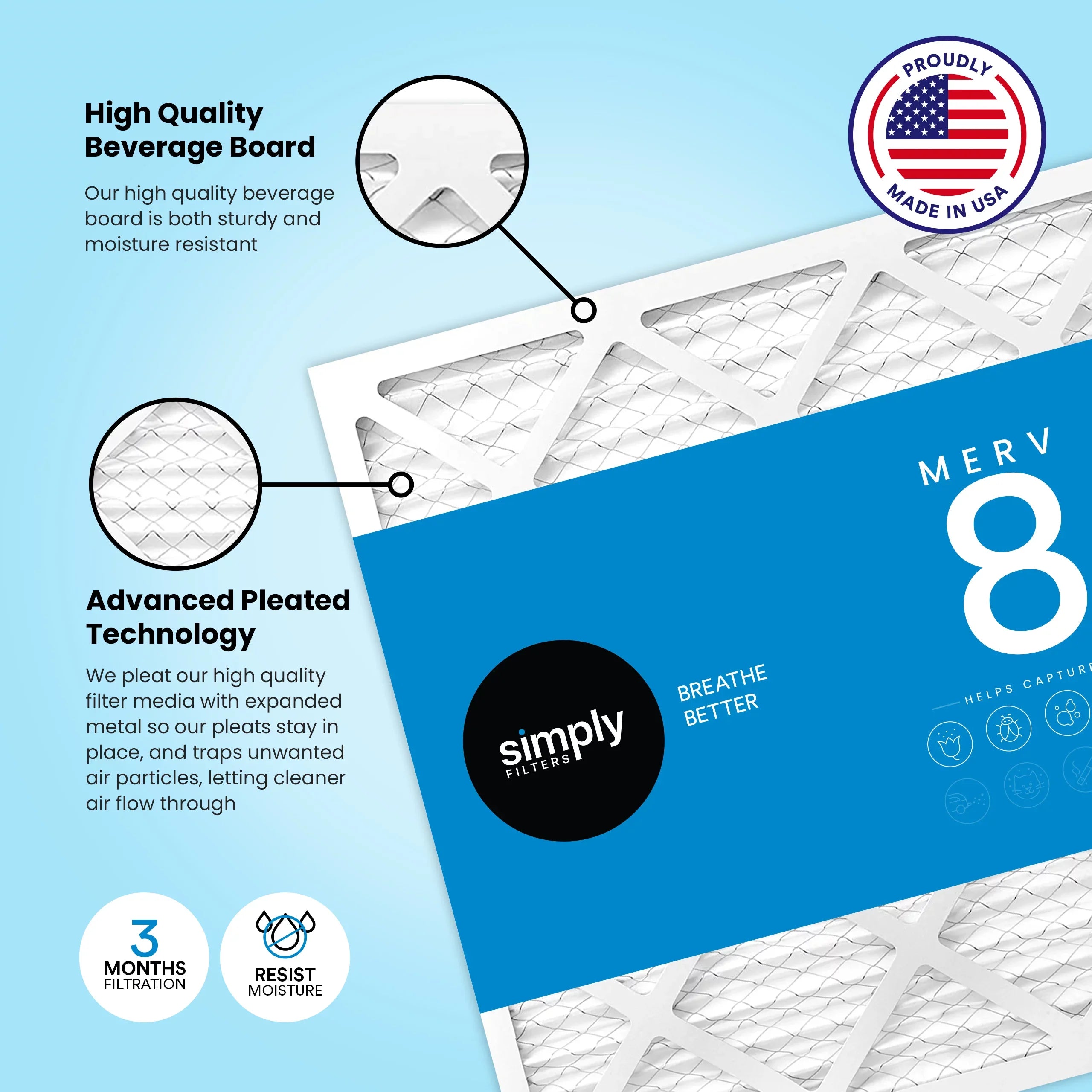 Mint Air, 14x20x1 Air Filter MERV 8, Pleated HVAC AC Furnace Filters (6 Pack)