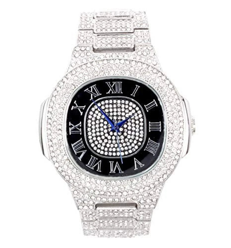 Bling-ed Out Oblong Metal Mens Color on Blast Watch - 8475Color (ST10235SDR# Silver Black)