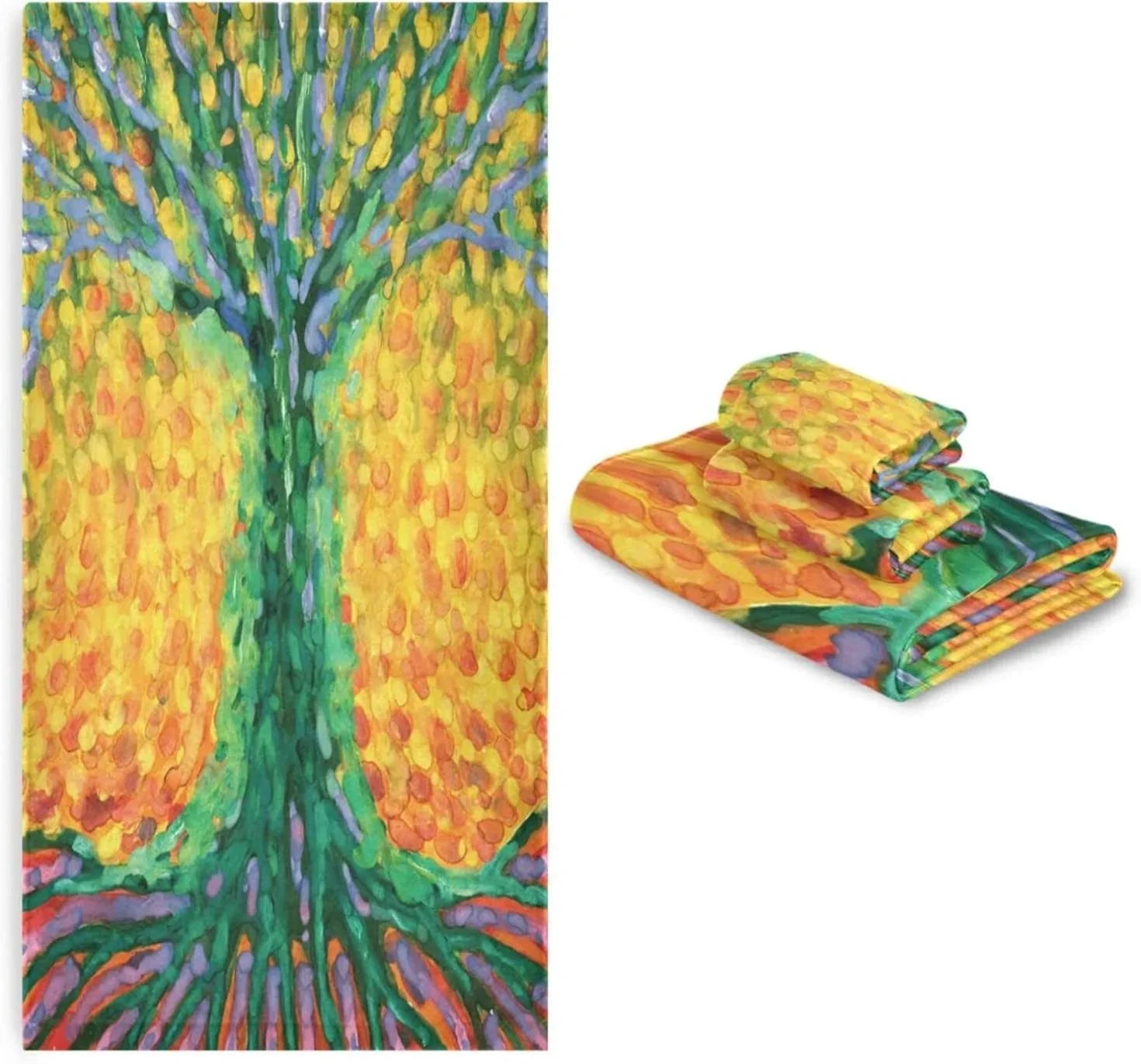 SKYSONIC 3 Pack Towel Abstract Tree for Life Cotton Bath Towel Set (1 Bath Towel, 1 Hand Towel, 1 Washcloth) for Bathroom, Super Soft and Quick Dry Towels