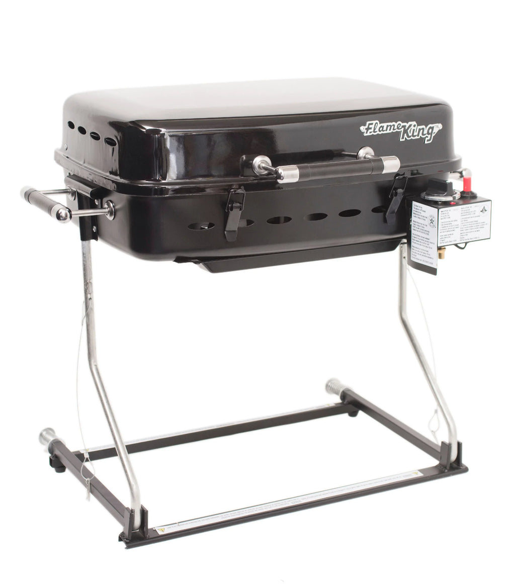 Flame King RV/Trailer Mounted BBQ Grill Motorhome Gas Grill with Bracket System, Black, YSNHT400