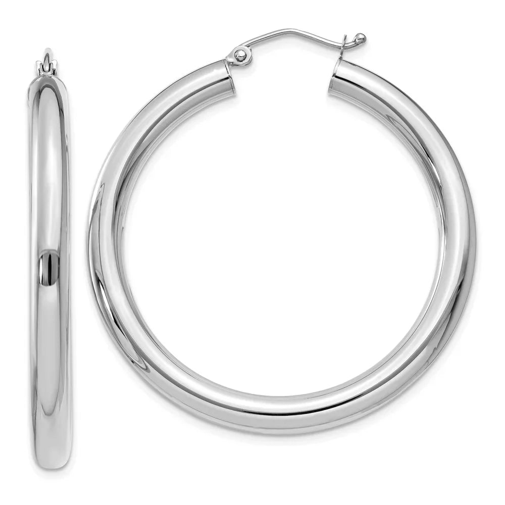 Real 14kt White Gold Polished 4mm Lightweight Tube Hoop Earrings; for Adults and Teens; for Women and Men
