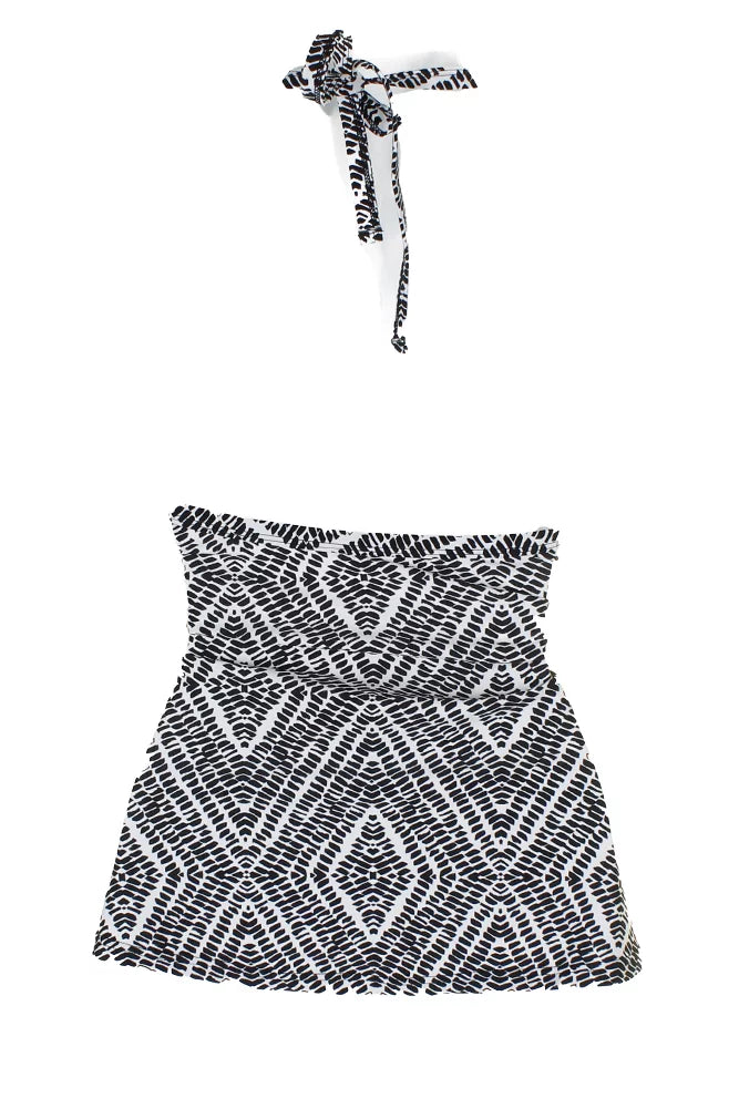 Island Escape Black White Diamond Bay High-Neck Storage Tankini Top 12