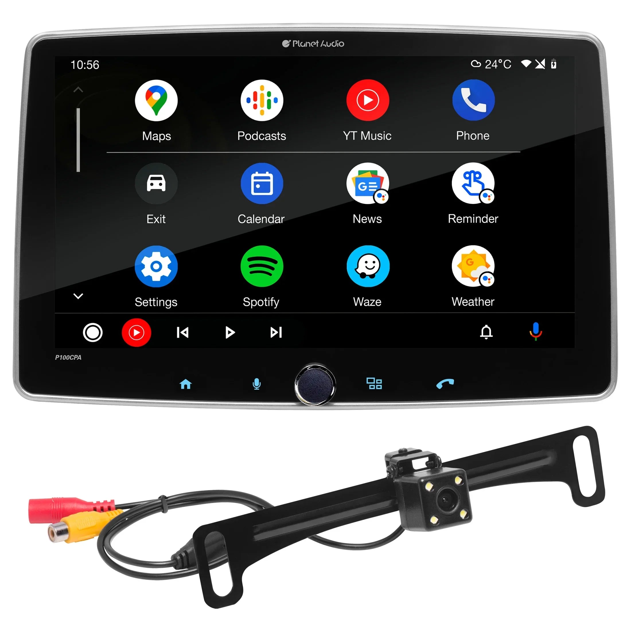 Planet Audio P100CPAC Car Stereo - Apple CarPlay, Android Auto, Single Din, 10.1 Inch Monitor Bluetooth, No CD DVD Player, AM/FM Radio Receiver, Backup Camera