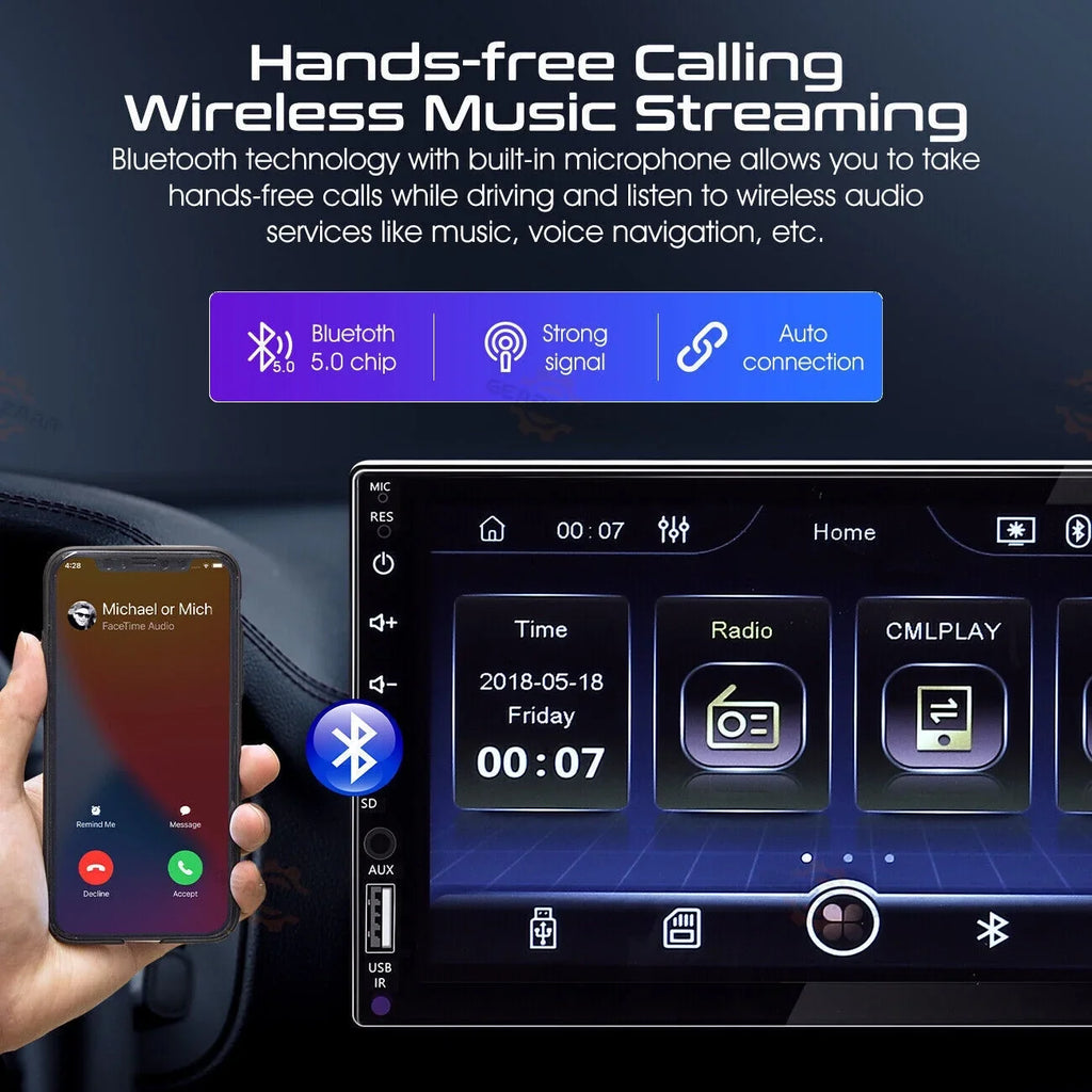 Double 2Din 7" Car Stereo Android/Apple Carplay Radio Touch Panel Player + 12LED Camera