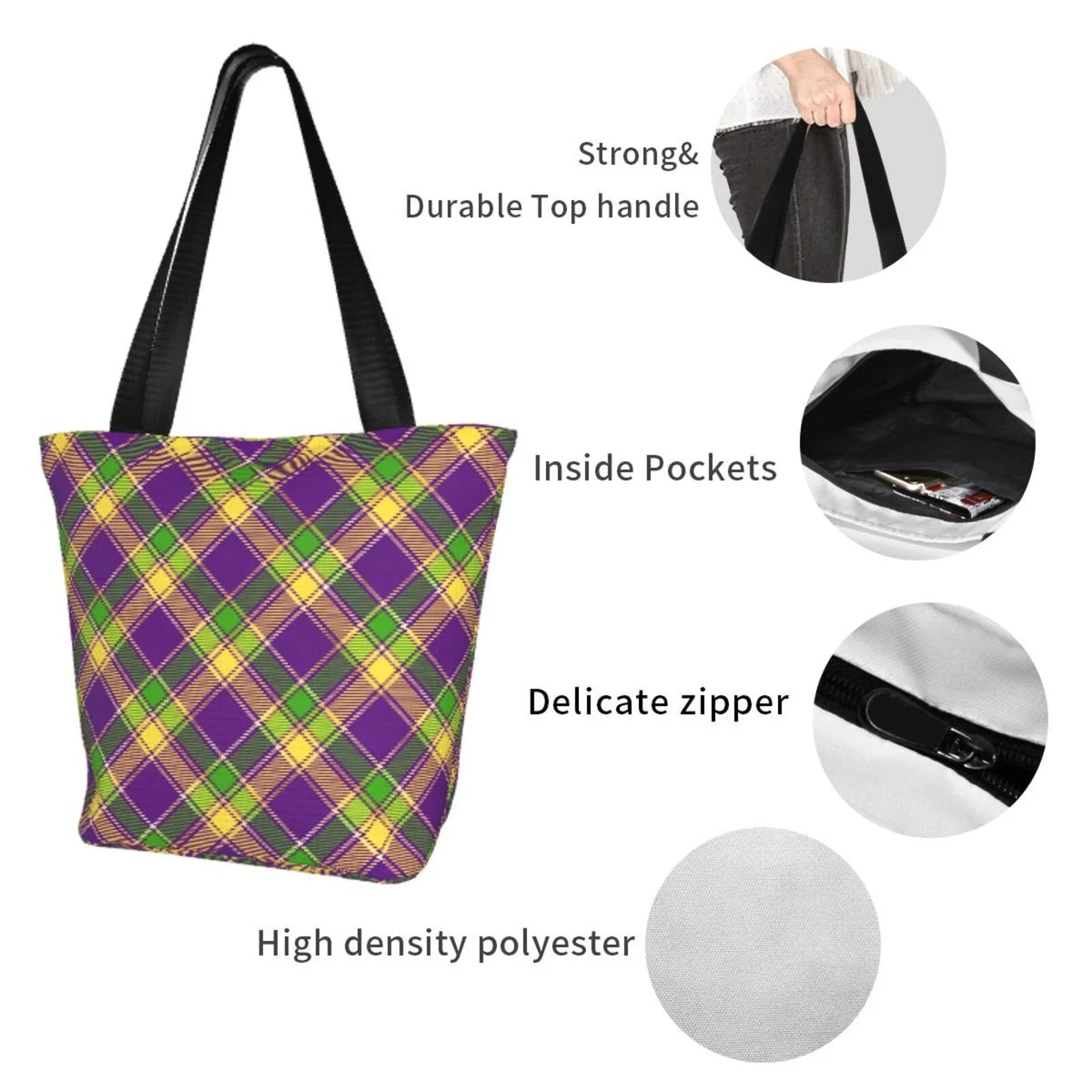 Lukts Mardi Gras Plaid Tote Bag,Shoulder Bag Women'S Hobos Handbags Large Capacity Shopping Bag