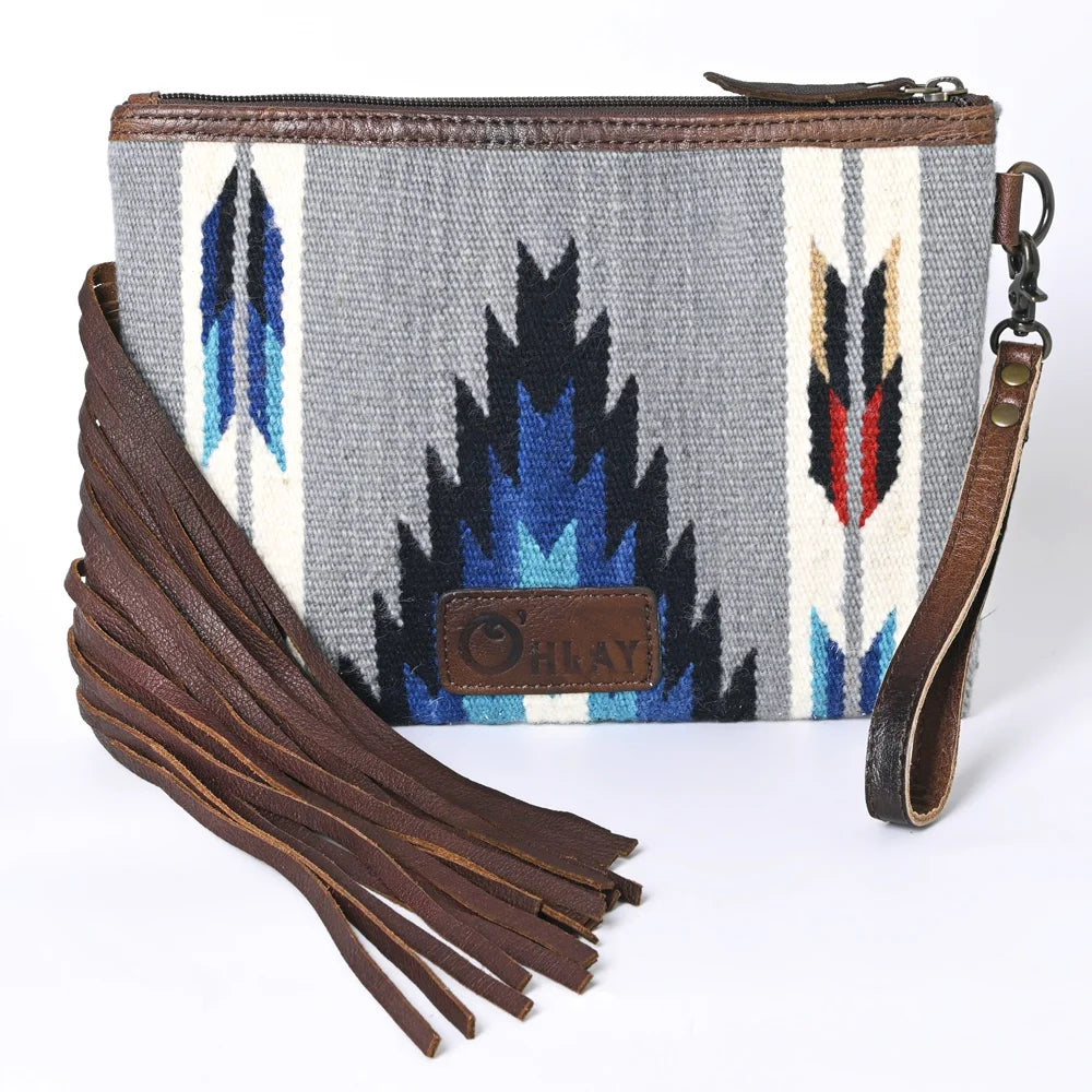 KB OHLAY WRISTLET Hand Tooled Upcycled Wool Genuine Leather women bag western handbag purse