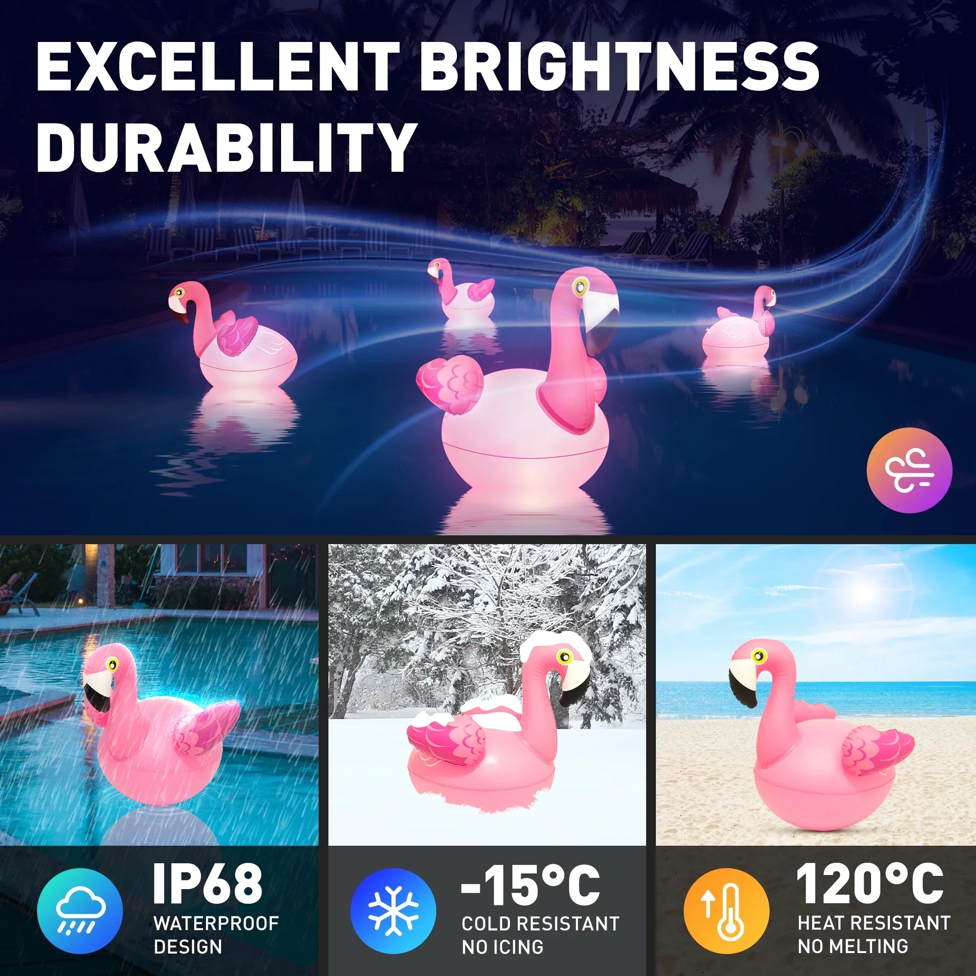 Floating Pool Lights 2PCS, Solar Flamingo Pool Lights for Inground Pools Waterproof, Glow in The Dark Light Up Swimming Pool Accessories, Solar Floating Lights for Pool Flamingo Party Decor