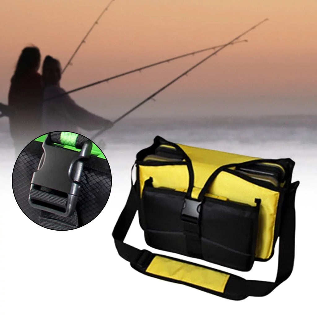 Fishing Tackle Bag fishing lures Bag Oxford Handbag Multiple Pockets Case Shoulder Bag Tackle Box Organizer for Travel Hiking Sea Fishing Yellow