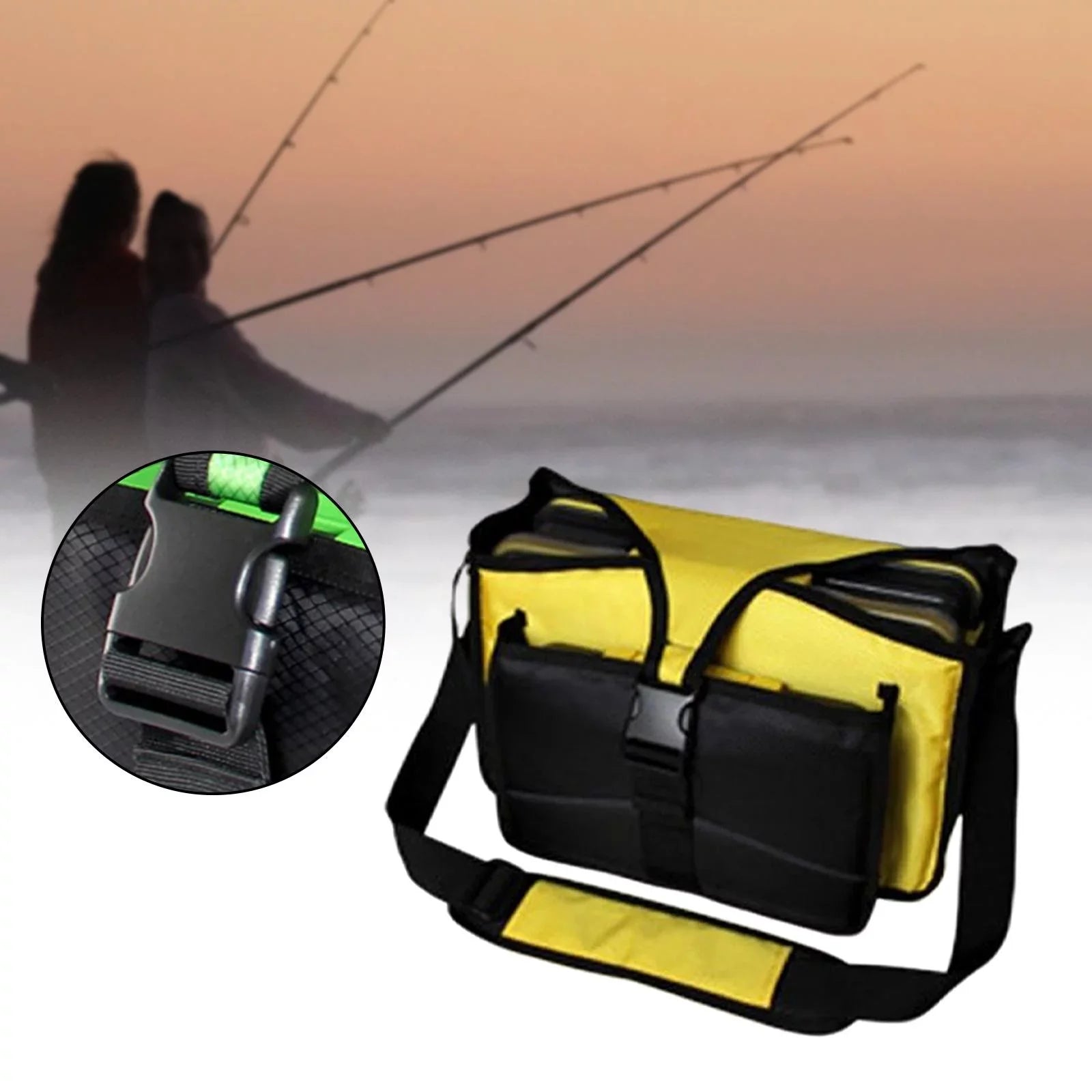 Fishing Tackle Bag fishing lures Bag Oxford Handbag Multiple Pockets Case Shoulder Bag Tackle Box Organizer for Travel Hiking Sea Fishing Yellow