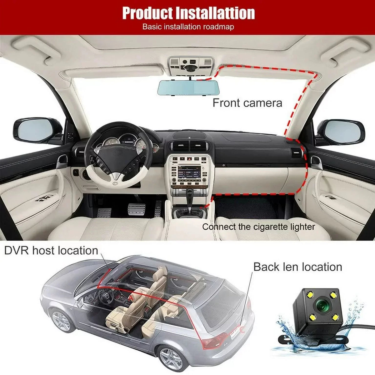 1 Pack 1080P Rearview Mirror Car Camera 4.3" Dash Cam for Cars Trucks,170°Wide Angle Lens Car Cam Front Rear DVR Monitor, Night Vision,Parking Monitor,Motion Detection,G-sensor