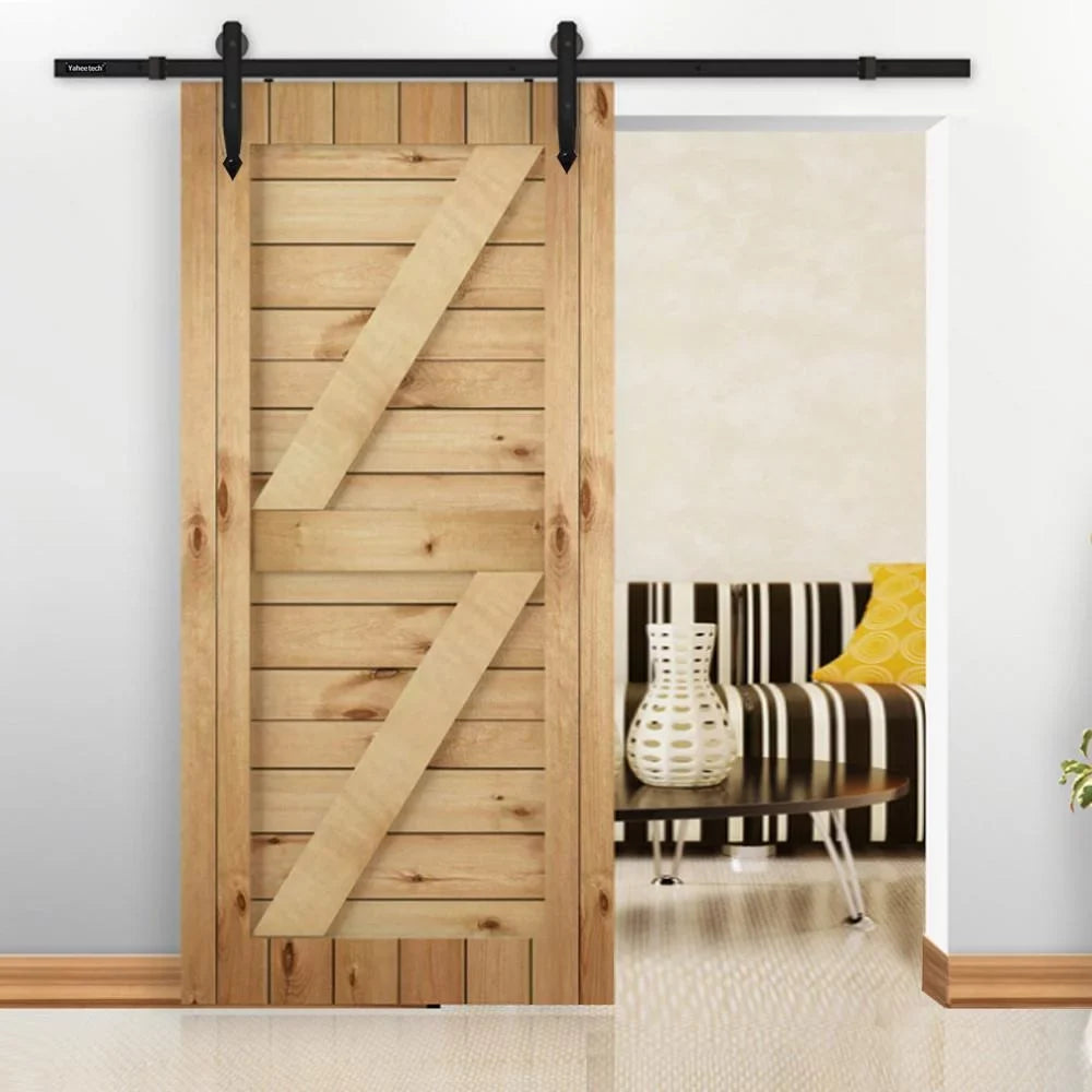 Easyfashion Arrow Design Black Steel Single-door 6 Ft Sliding Track Barn Door Hanging Hardware Kit