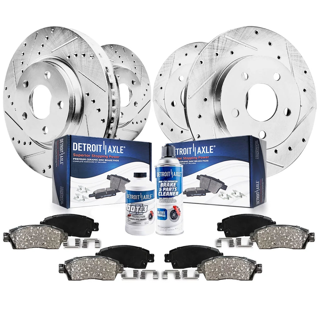 Detroit Axle - Brake Kit for 2006-2018 Toyota Rav4 11.65" Front & 11.06" Rear Drilled and Slotted Disc Rotors Memory Brakes Pads 2007 2008 2009 2010 2011 2012 2013 2014 2015 2016 2017 Replacement