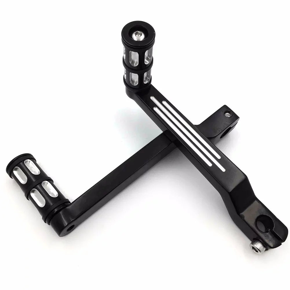 HTT- Style 009C- Motorcycle Black Aluminum Heel Toe Shift Levers/Gear Shift Pedal Levers w/ Shifter Pegs For Harley Davidson Fat Boy FLSTF 1980 and later