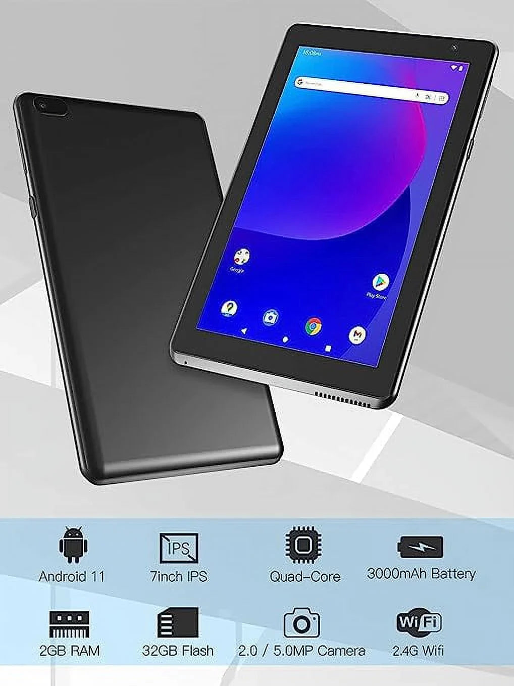 7 Inch Tablet, Android 11 Tablet PC, 32GB Storage 2GB Random Access Memory Tablets Central Unit Processor Android 11 Tablet PC Camera, WiFi, Bluetooth Computer Tablet (Black)